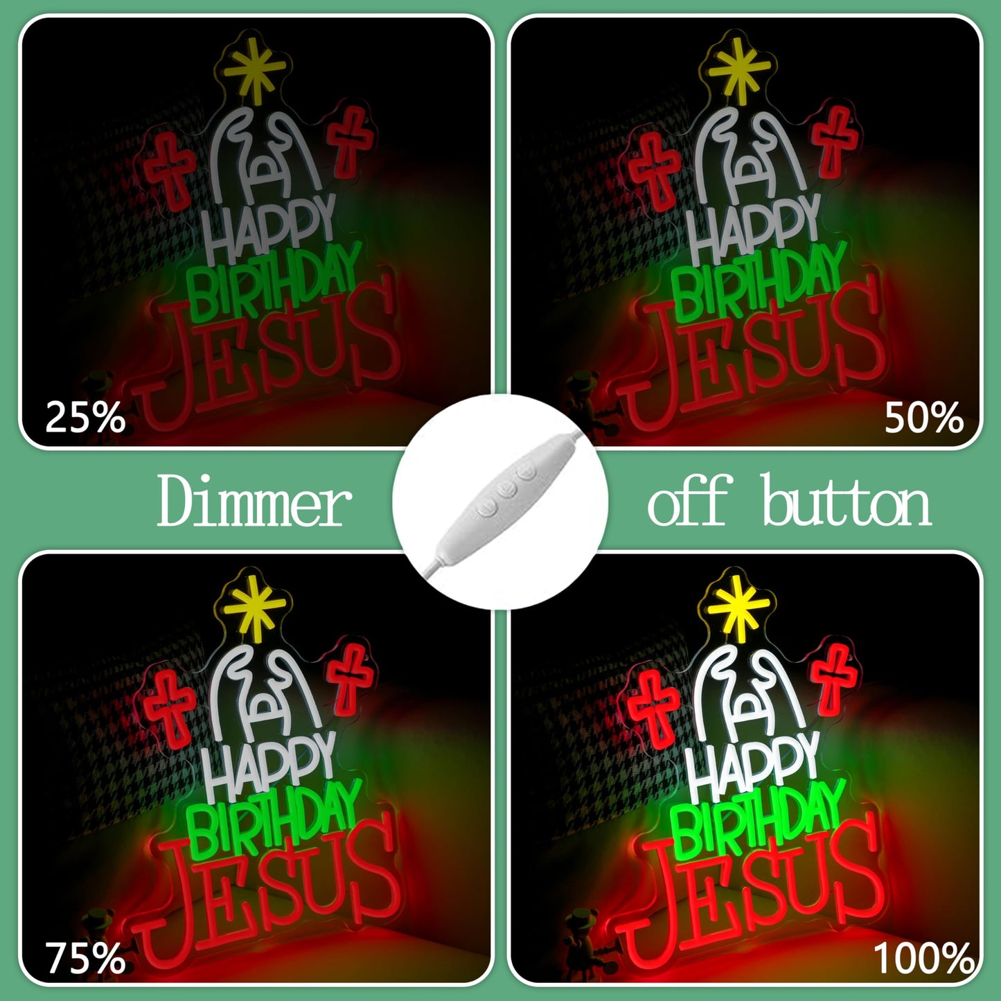 JLEWUINH Happy Birthday Jesus Neon Sign for Christmas Decor Cross Neon Light Sign Dimmable USB Led Christian Religious Neon Wall Decor for Church Home Nativity Scene Faith-Based Holiday Gift