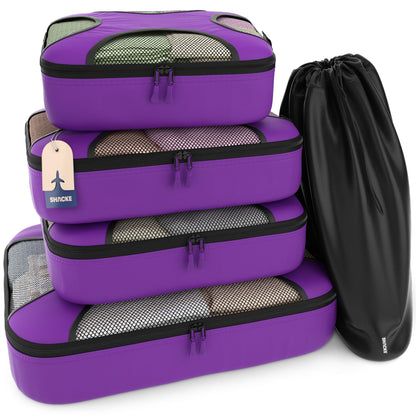 Shacke Premium 5 Packing Cubes Set - Lightweight Mesh Travel Luggage Organizers with Laundry Bag, 5-Piece Suitcase Storage System (Orchid Purple)
