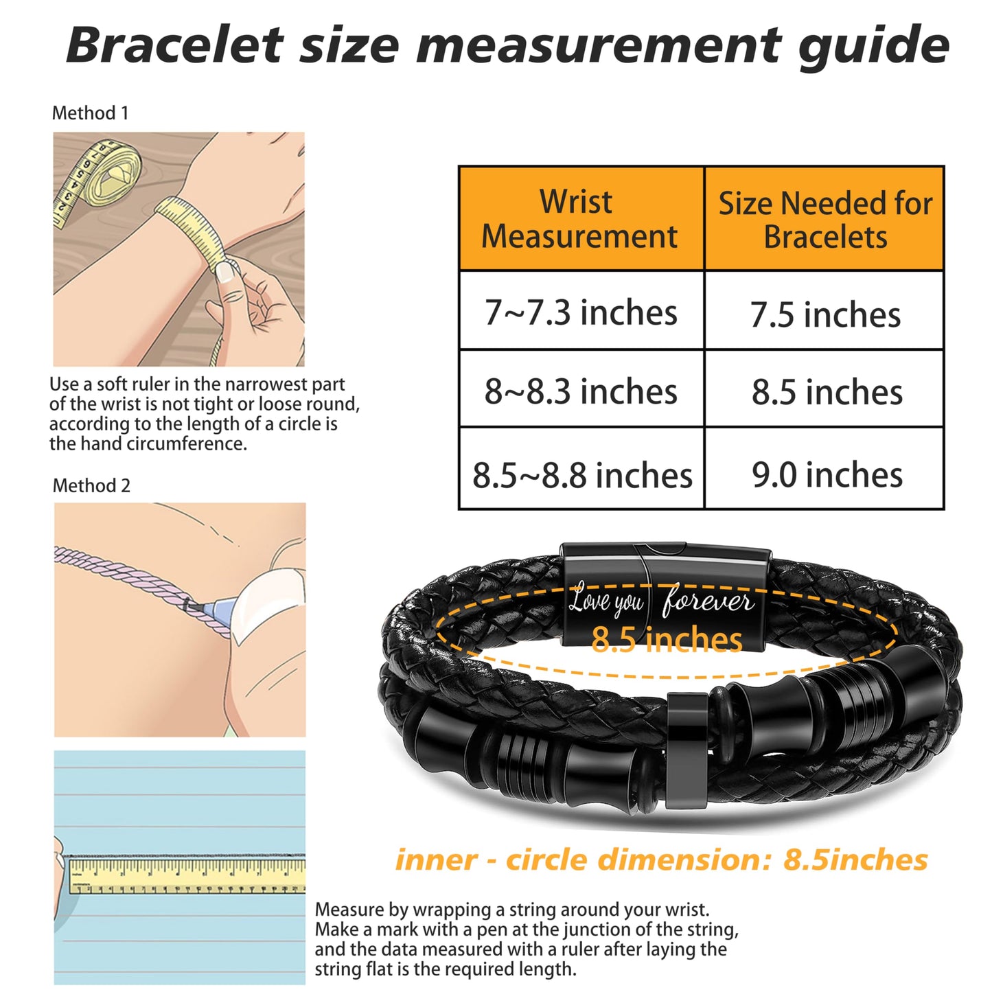 JoycuFF Gifts for Son from Dad Mom Leather Bracelet Gifts for Men Birthday Gift for Son Bracelet from Mom Black Layered Bracelets Engraved I Love You Forever Braied Cuff Graduation Gift