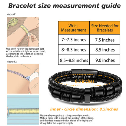 JoycuFF Gifts for Son from Dad Mom Leather Bracelet Gifts for Men Birthday Gift for Son Bracelet from Mom Black Layered Bracelets Engraved I Love You Forever Braied Cuff Graduation Gift