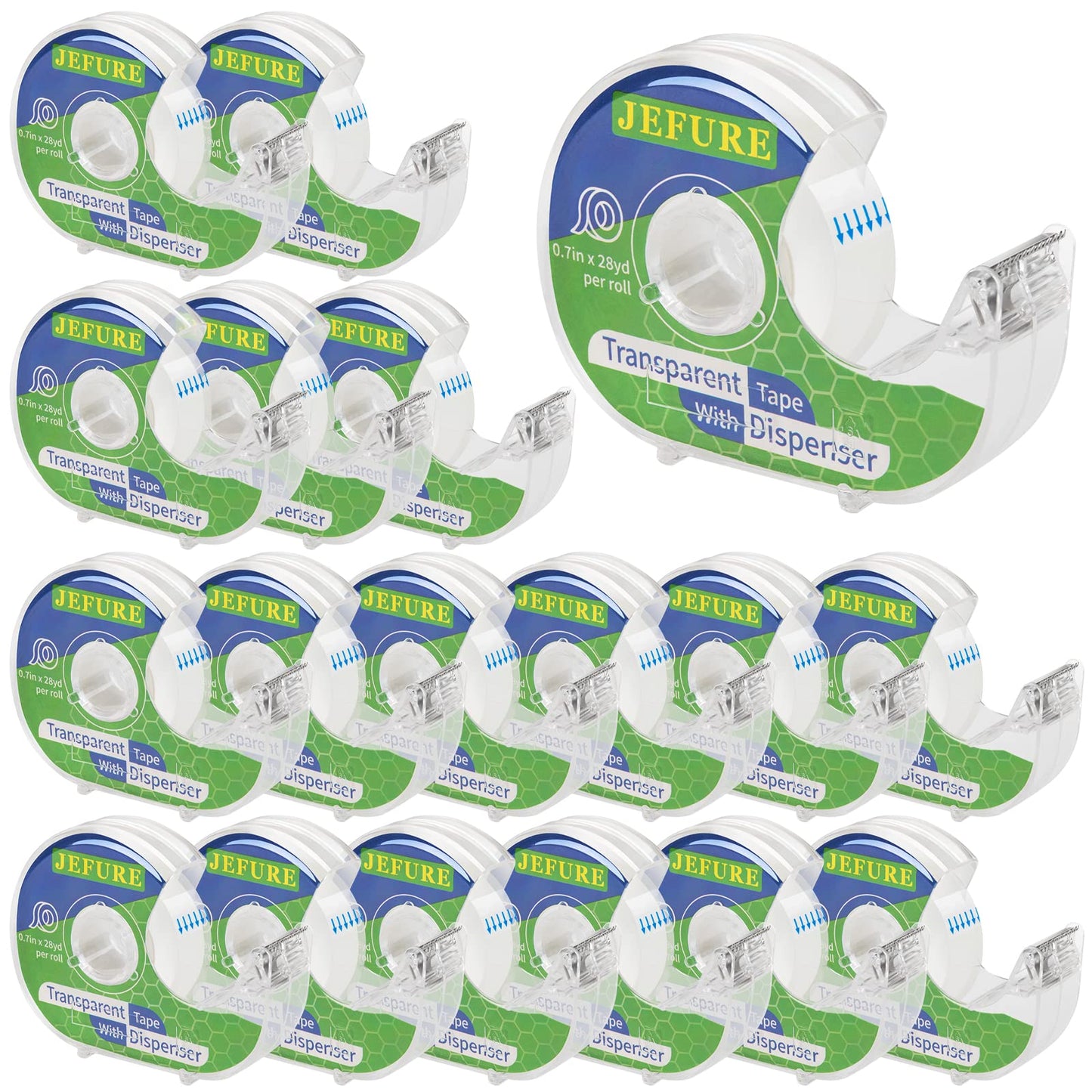 JEFURE 18 Pcs Transparent Tape with Dispenser, 0.7 x 1000 in Clear Tape Rolls Bulk, Office Tape Refills for Desk, Craft, and Gift Wrapping