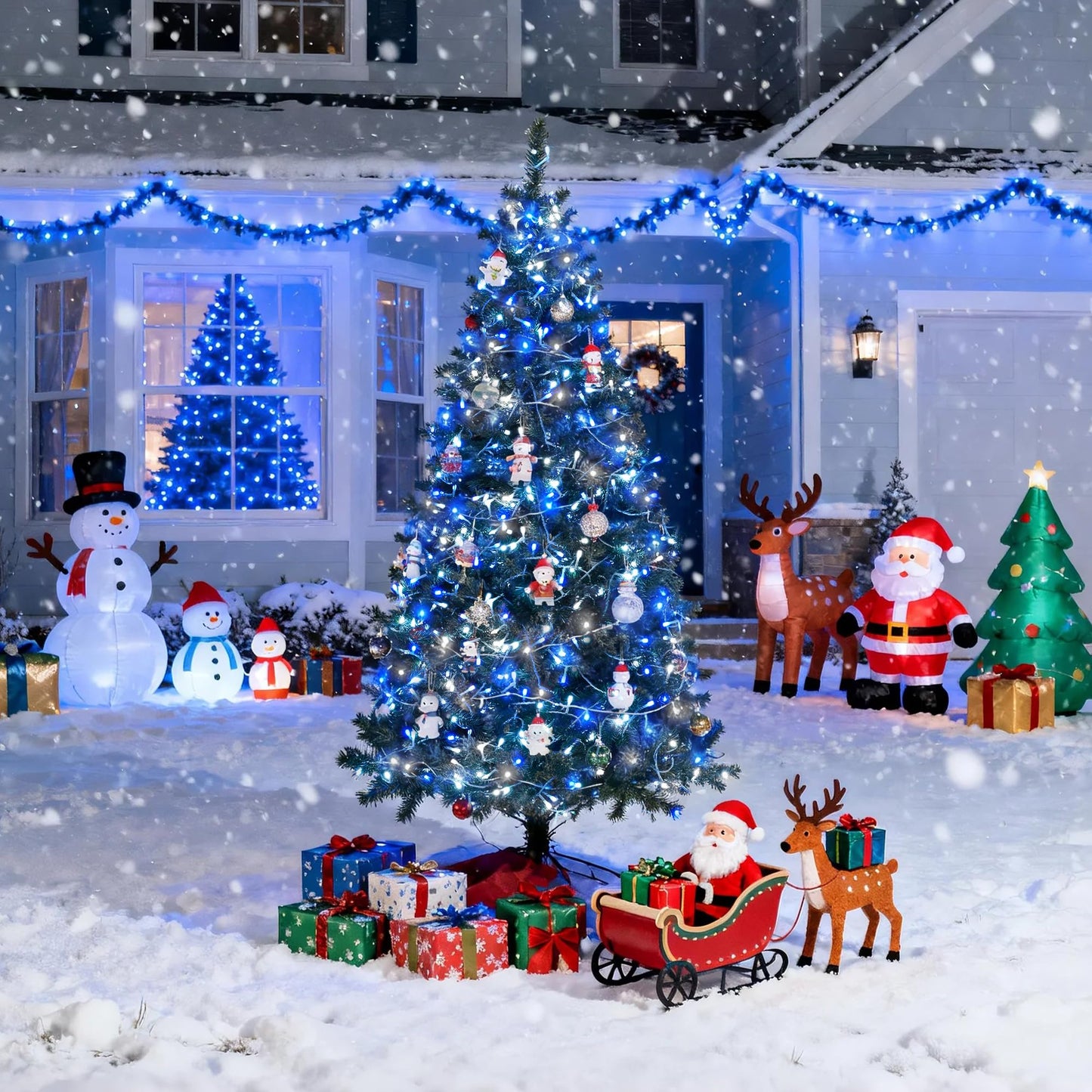 JMEXSUSS Connectable Blue and White Christmas Lights, 8 Modes 100 LED Twinkle String Lights Indoor, Clear Wire Plug-in Christmas String Lights Outdoor Waterproof