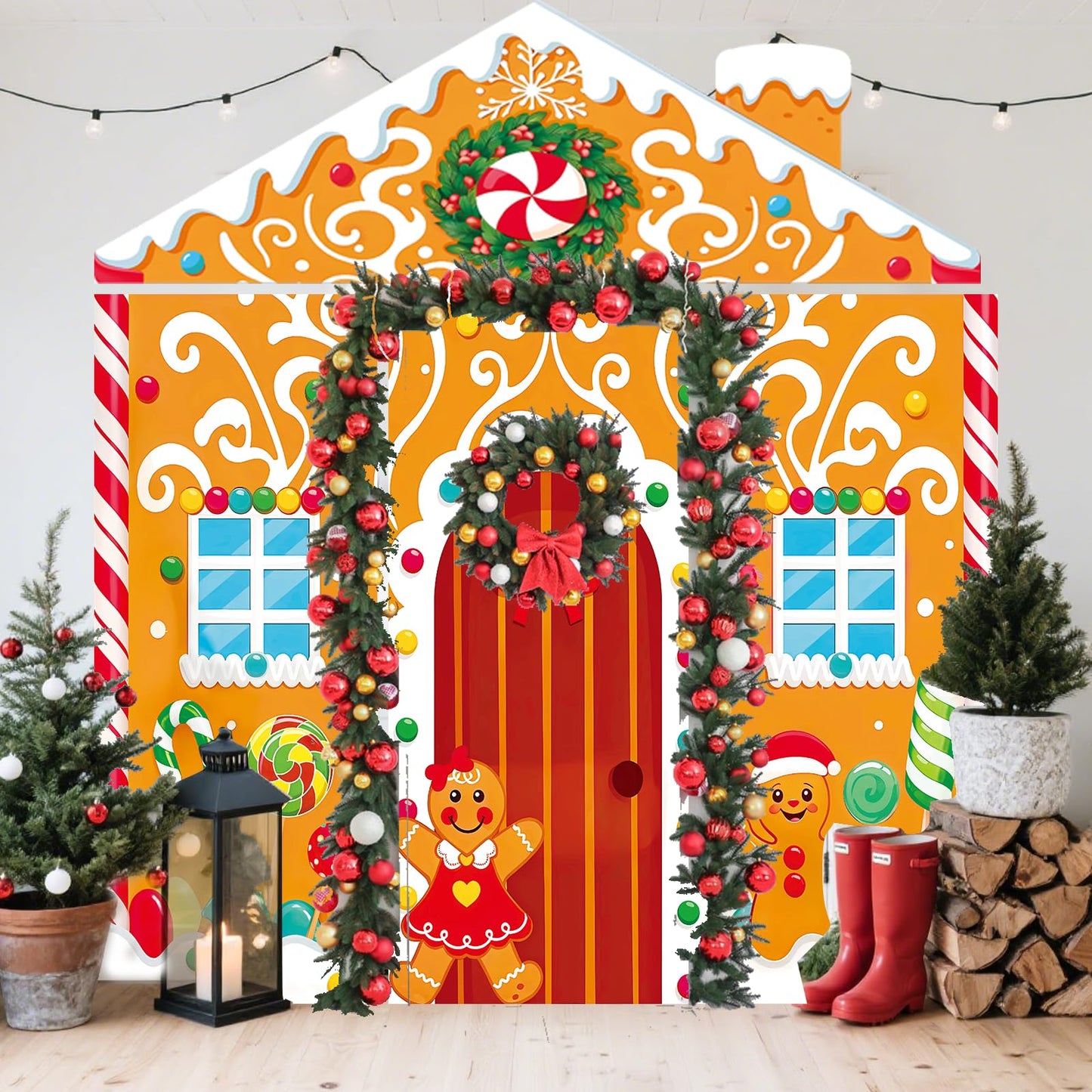 4Pcs Christmas Gingerbread Door Cover Decorations,Gingerbread House Candy Porch Banner Sign for Xmas Holiday Classroom Office Home Party Decor