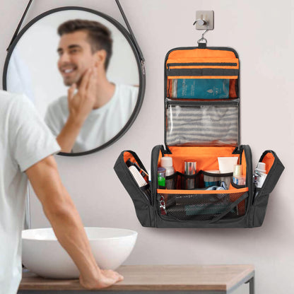 Prokva Tactical Toiletry Travel Bag for Men, Hanging Dopp Kit Hygiene Bag Shower Organizer with Hook for Toiletries and Shaving Care, Black (Empty Bag)