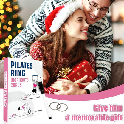 Pilates Ring Workout Cards - 58 Exercises & 4-Week Challenge | Includes 2 Rings & Mat for Home or Gym