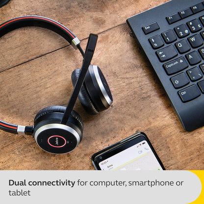 Jabra Evolve 65 SE Link380a UC Stereo- Bluetooth Headset with Noise-Cancelling Microphone, Long-Lasting Battery and Dual Connectivity - Works with All Other Platforms - Black