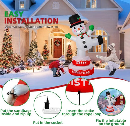 6FT Christmas Inflatables Snowman Outdoor Decorations, Rotating Snowman Inflatable Stands on Donut Base Christmas Blow Up Yard Decorations Built-in LEDs for Xmas Party Garden Outdoor Decor
