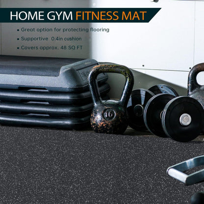 0.46" Thick 48 Sq Ft Rubber Top High Density EVA Foam Exercise Gym Mats 12 Pcs - Interlocking Puzzle Floor Tiles for Home Gym Heavy Workout Equipment Flooring - 24 x 24in Tile, Black & White