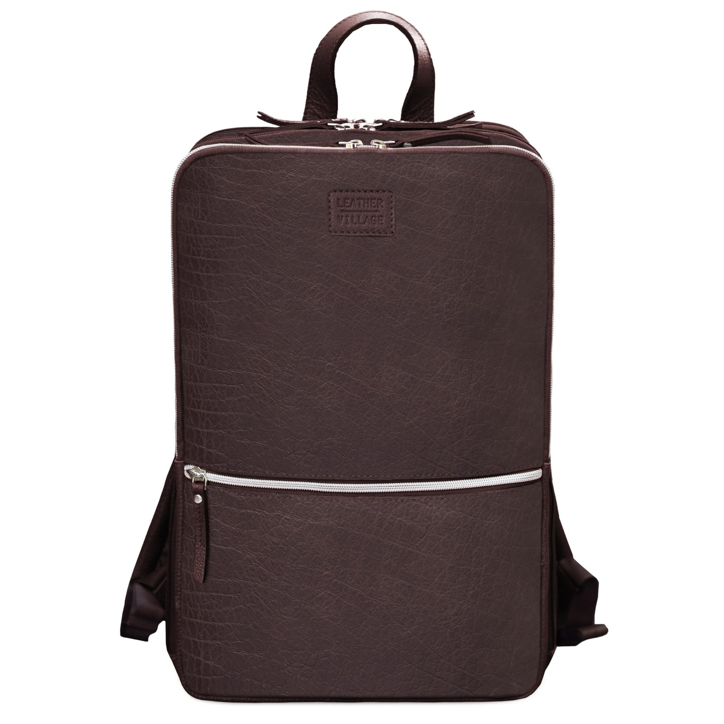 LEATHER VILLAGE Leather Laptop Backpack for Men | Chocolate Brown | Slim Professional Business Bag Fits 15.6”-Laptop | Water-Repellent Work & Travel Daypack with Trolley Strap