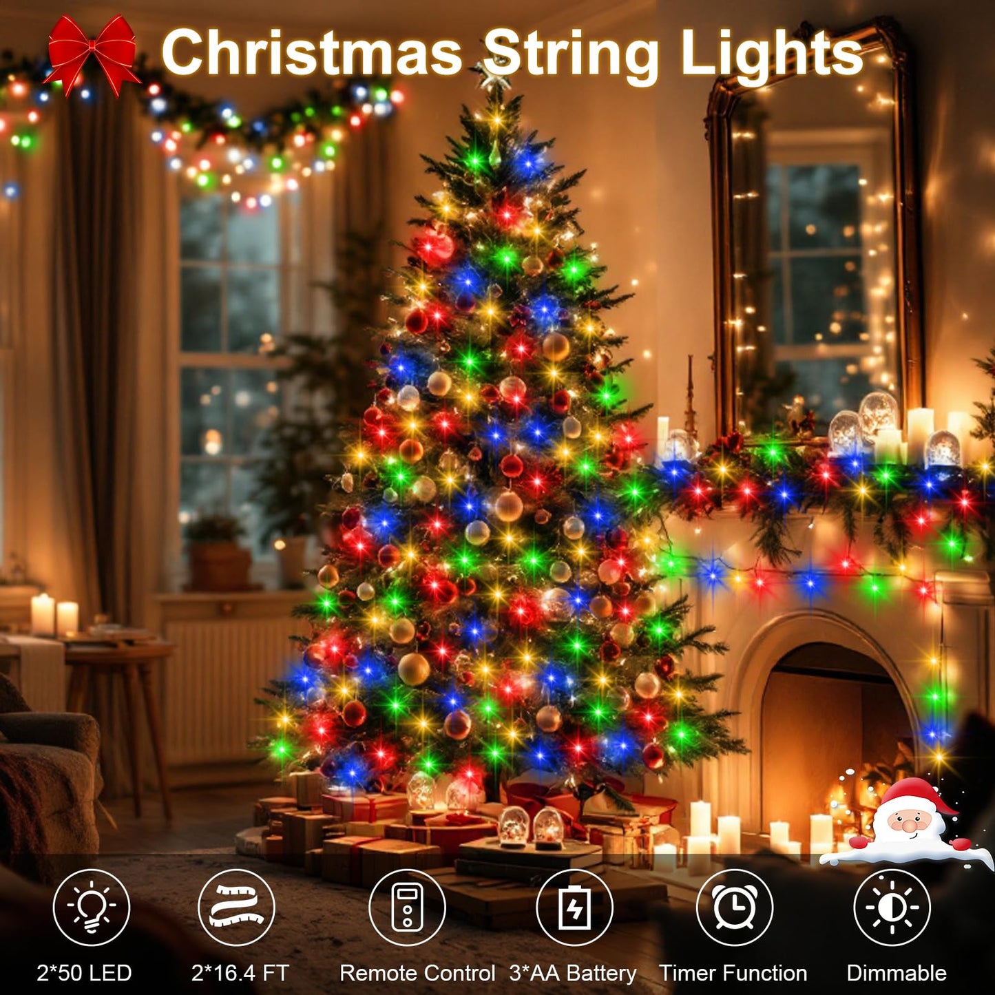 DBFAIRY 2Pack String Lights Battery Operated with Remote for Xmas,Multicolor 16.4ft