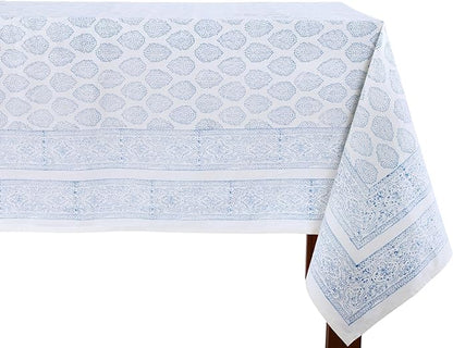 ATOSII Amalfi Blue 100% Cotton Boho Rectangle Fall Tablecloth, Handblock Print Table Cloth for Kitchen I Dining Table Linen Fall Décor I Parties Wedding Outdoors Summer I 72 X 108 Inches I 8 Seater
