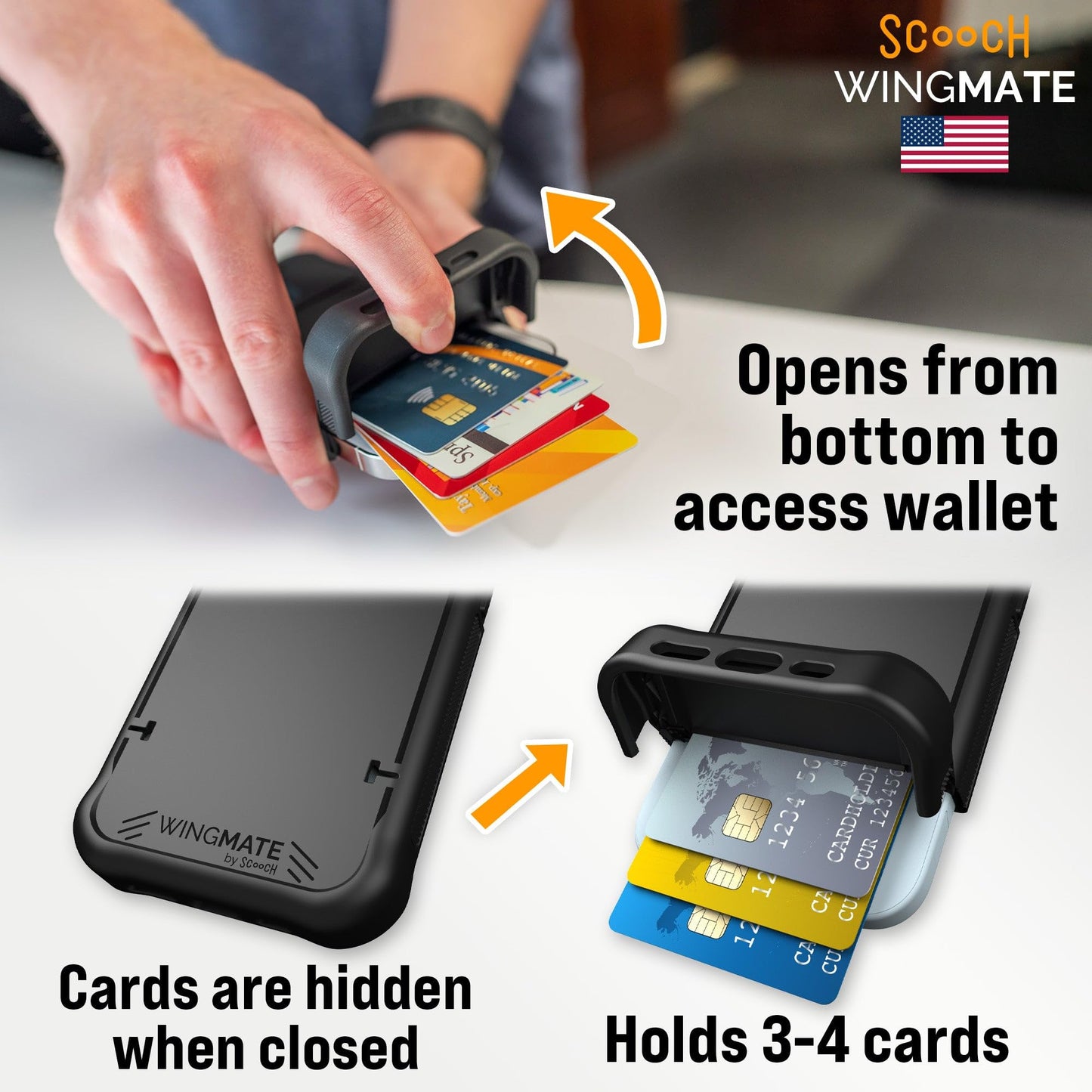 Scooch for Samsung Galaxy S24 Ultra Case with Card Holder, Wingmate Wallet Case with Hidden Card Slot and RFID Protection, Holds up to 4 Cards, 10-Foot Drop Protection, Black