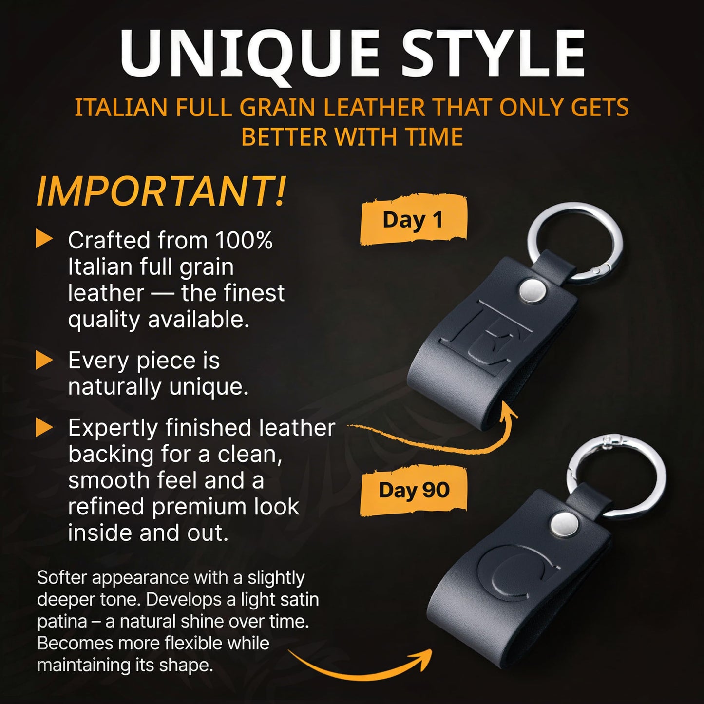 Full Grain Leather Initial Keychain for Men Women, Personalized Alphabet Keychain, Matte Black Gift for Him Her Dad (Black T)