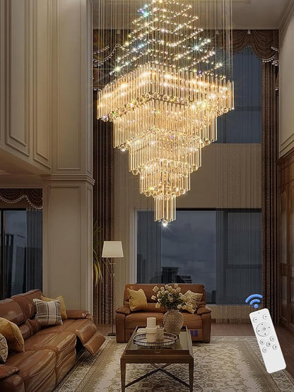 Flashing God D40''X H100'' Large Chandeliers for High Ceilings Crystal Raindrop Chandeliers 5 Tiers Chandelier Big Pendant Light Fixture for Living Room Entry Stairwell Staircase