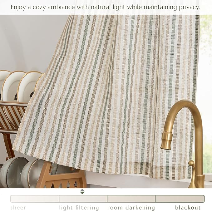 jinchan Colorful Striped Linen Kitchen Curtains 36 Inch Christmas Tier Curtains Farmhouse Modern Cafe Small Window Treatments Light Filtering Rod Pocket for Living Room Bathroom 2 Panels Multi Green