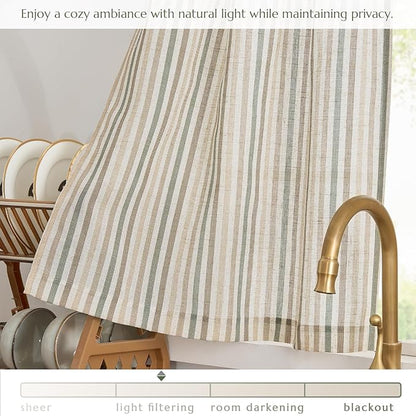 jinchan Colorful Striped Linen Kitchen Curtains 36 Inch Christmas Tier Curtains Farmhouse Modern Cafe Small Window Treatments Light Filtering Rod Pocket for Living Room Bathroom 2 Panels Multi Green