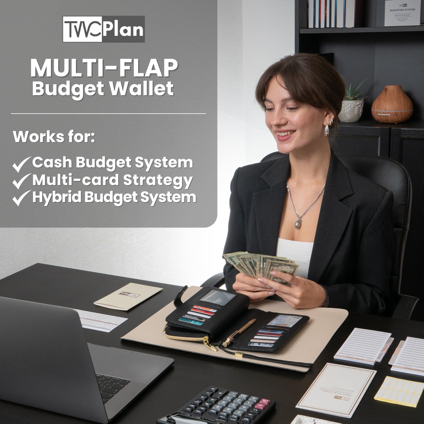 Multi-flap Budget Wallet for Cash Stuffing, Card, Check -Simplified Cash Envelope Wallet System for Budgeting W/Budget Tracker Sheets, RFID Blocking Leather Wallets For Women, Money Organizer Holder
