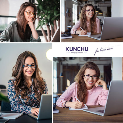 kunchu 5 Pack Reading Glasses for Women - Blue Light Blocking Spring Hinge Computer Readers Anti Glare UV Eyeglasses (MIX2, 1.5)