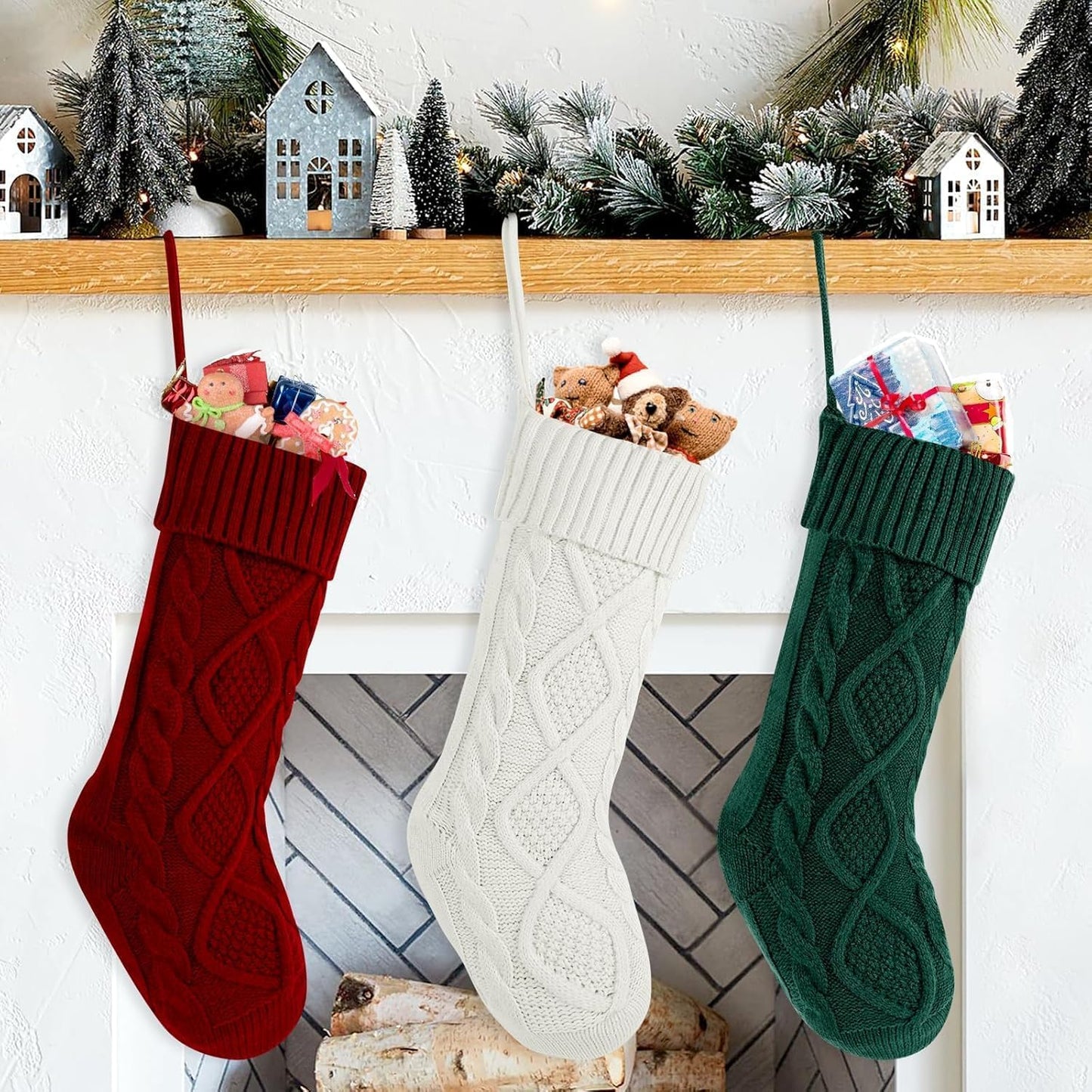 OYB Christmas Stockings，18 Inches Knitted Christmas Stockings，Large Christmas Stockings，Decorations for Family Holiday Xmas Party (Green)