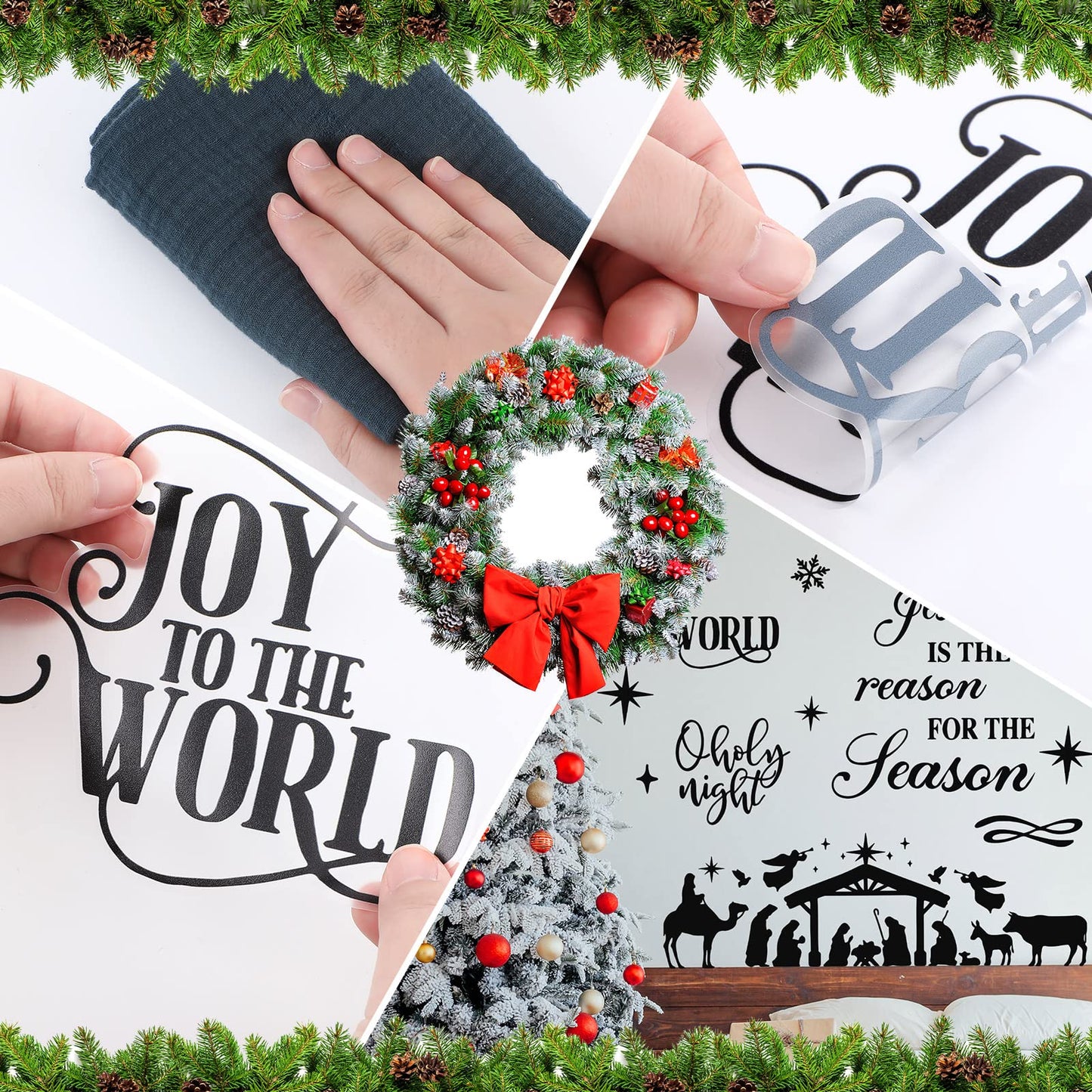 3 Pcs Nativity Scene Decor Stickers Christmas Bible Quotes Christian Vinyl Wall Decal Set Jesus is The Reason for The Season Bible Verse Wall Decals Joy to The World Stickers for Home