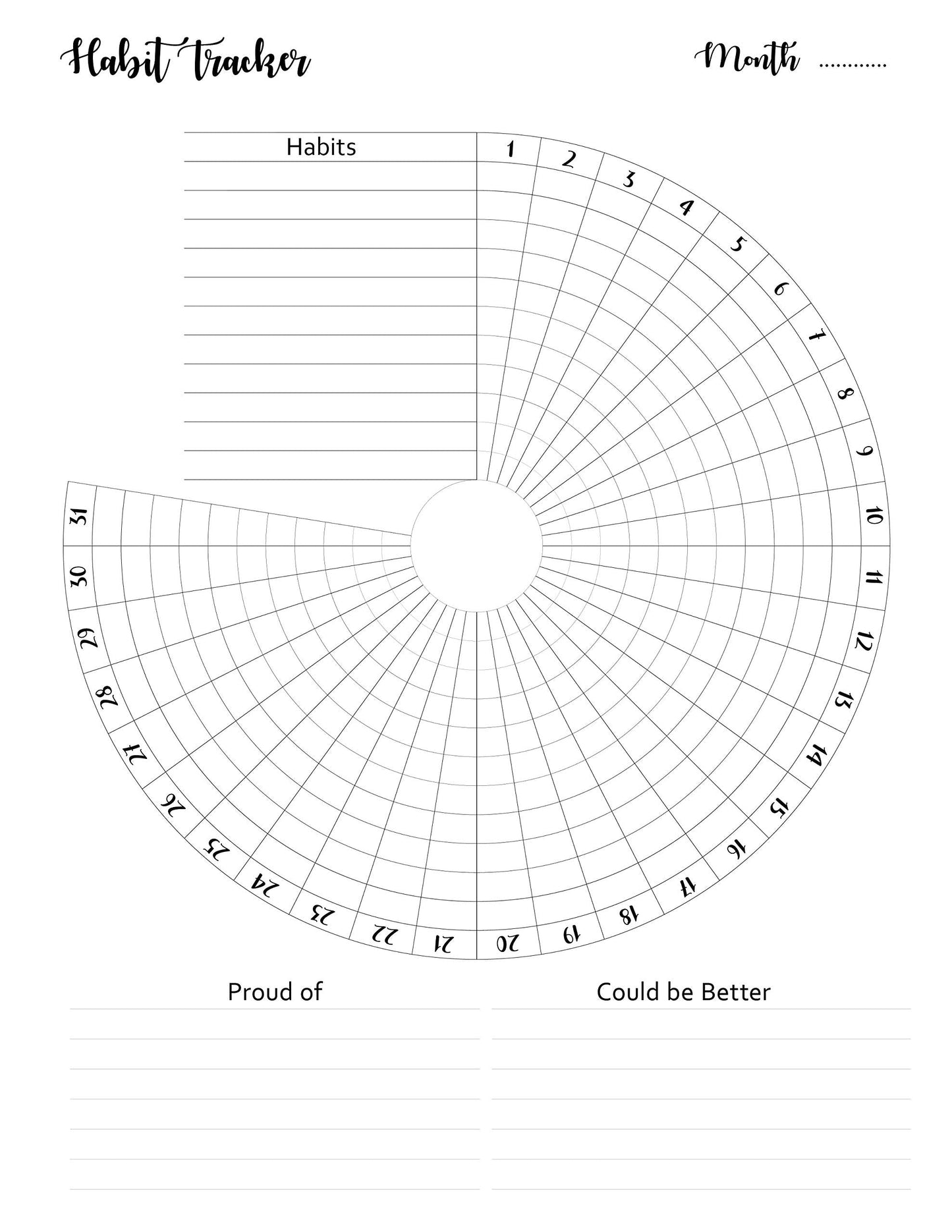 Habit Tracker Inserts for 9-Disc Planners (7 x 9.25 inches), Resolution Tracker, Monthly Habit Planner Refill, 12 Months Supply Compatible with Happy Planner ARC and TUL