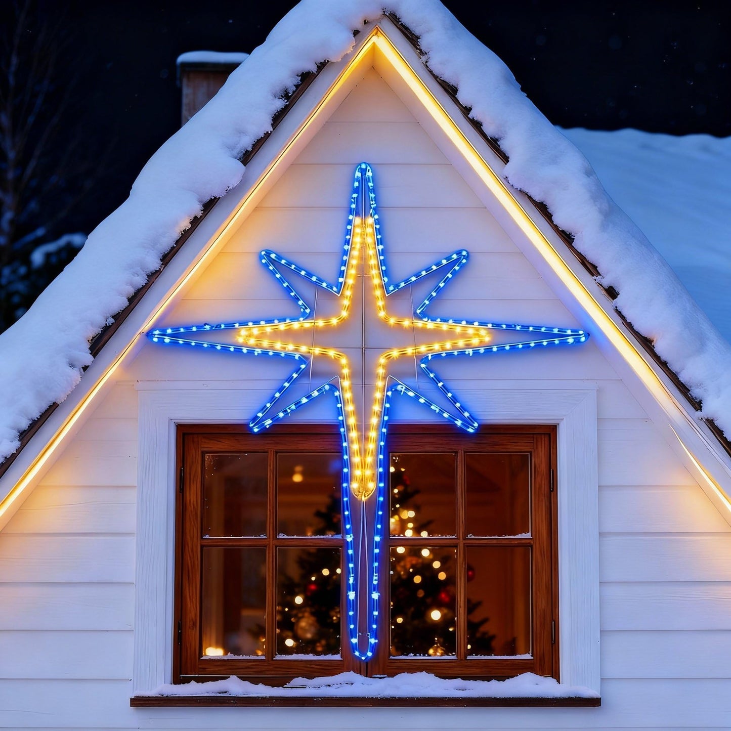 Wettal 43" Christmas Star of Bethlehem LED Star Hanging Lights Nativity Holy Family Light for Door Window Porch Wall Decoration Plug Operated Lighted Hanging Tree Topper(Warm Light)