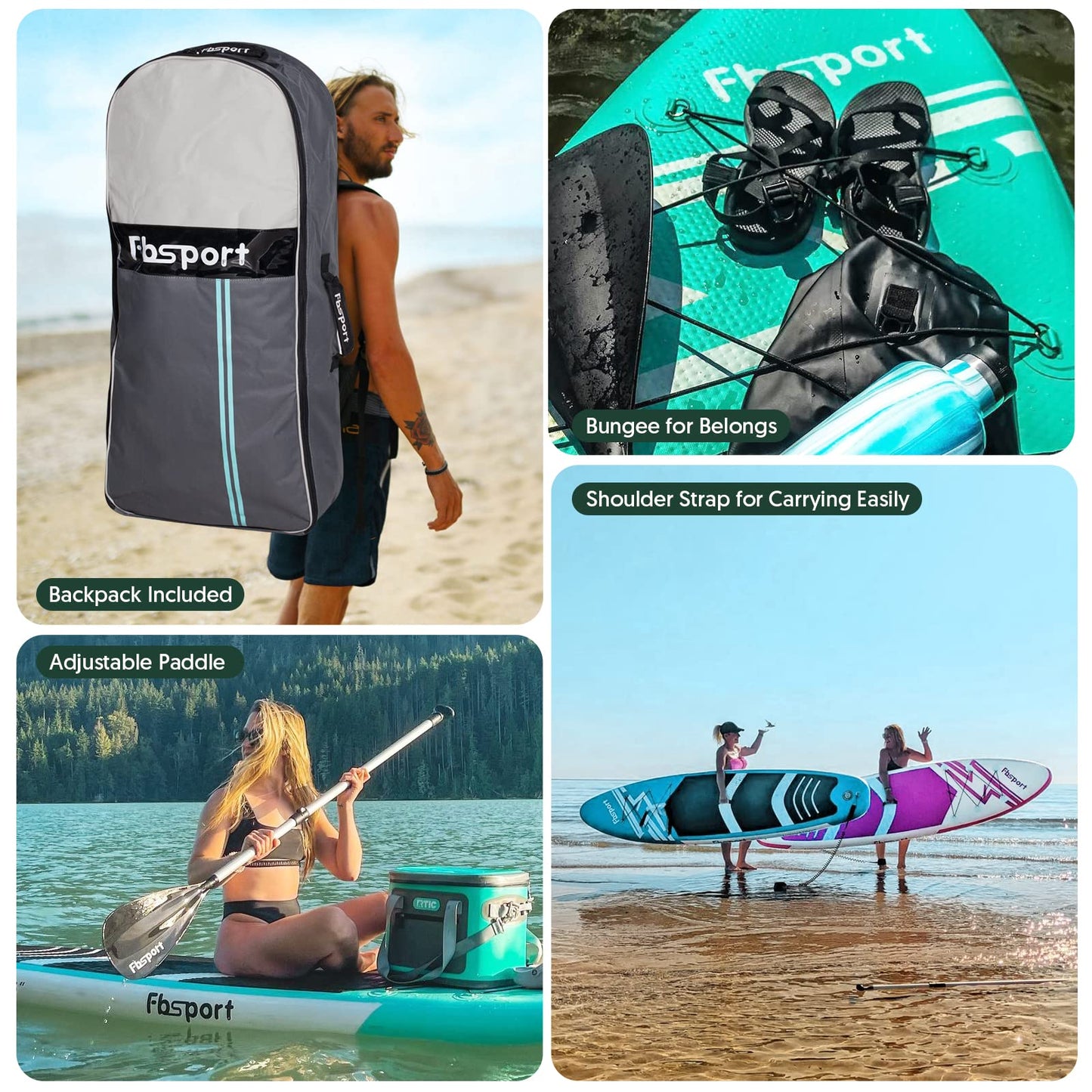 FBSPORT 10'6'' Premium Stand Up Paddle Board, Yoga Board with Durable SUP Accessories & Carry Bag | Wide Stance, Surf Control, Non-Slip Deck, Leash, Paddle and Pump for Youth & Adult
