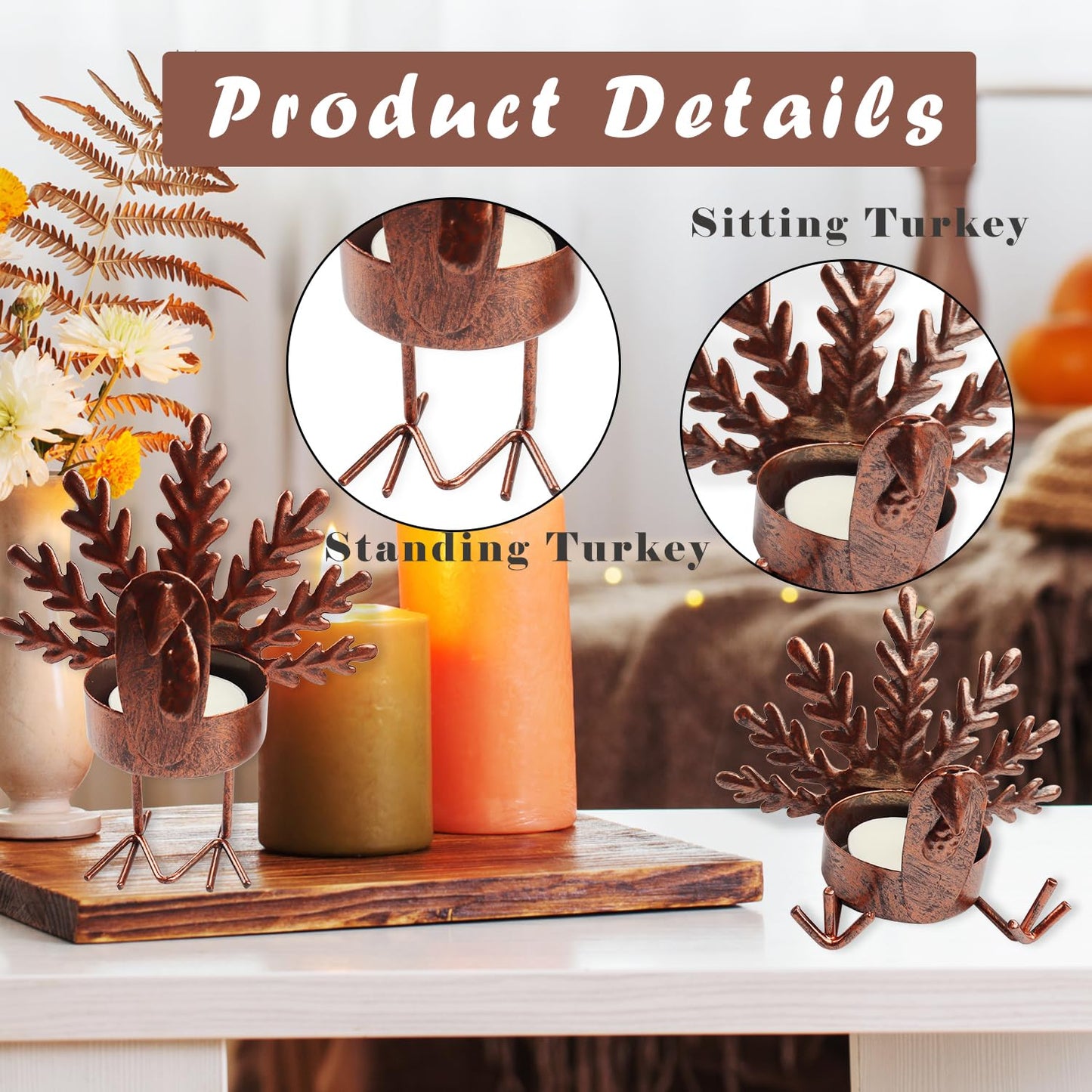 6 Set Thanksgiving Table DecorTurkey Tea Light Candle Holders Centerpiece, Fall Decorations,Christmas