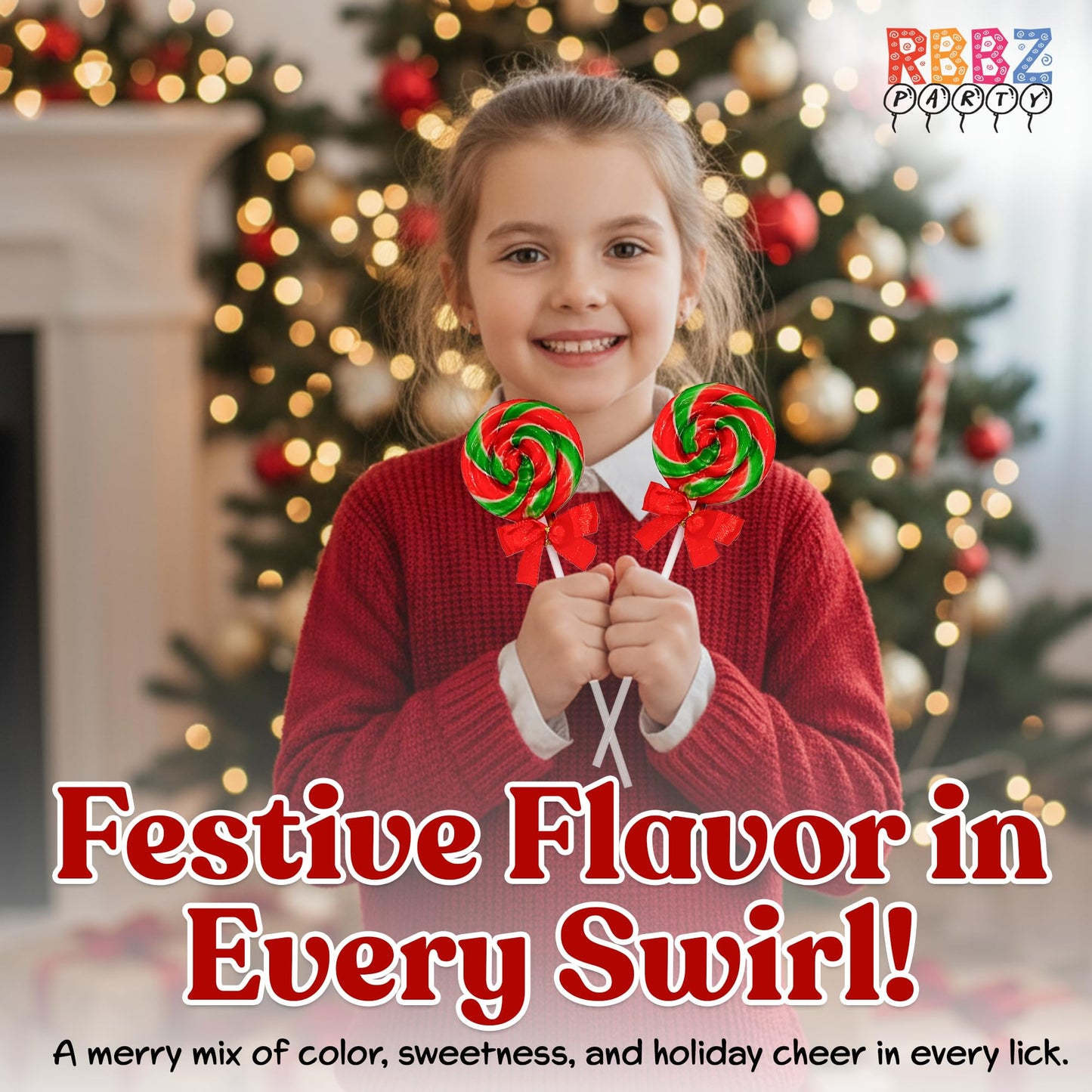 Christmas Lollipops with Red Bow - 24 Pack Individually Wrapped Christmas Candy Bulk – Stocking Stuffers for Kids – Xmas Party Favors, Classroom, Holiday Goodie Bag Fillers, Seasonal Treats, and Birthday Parties
