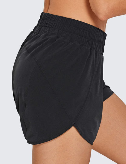 CRZ YOGA Dolphin Athletic Shorts for Women 3" - High Waisted Quick Dry for Running Workout Gym Track with Zip Pocket Black Medium