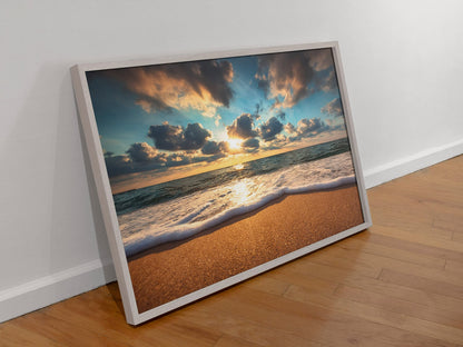Beach Art Wall Decor Coral Beach Sand Sea Palapa Tropical Palm Tree Photo Sunset Landscape Pictures Ocean Scenic Scenery Nature Photography Paradise Cool Wall Art Print Poster 36x24