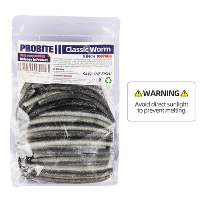 PROBITE Soft Fishing Worm 100PCS, 3/4/5/6" Mega Value Pack Senko Style Soft Lures for Bass, Plastic Worm Stick Baits, Multicolor, Cost-Effective Fishing Gift