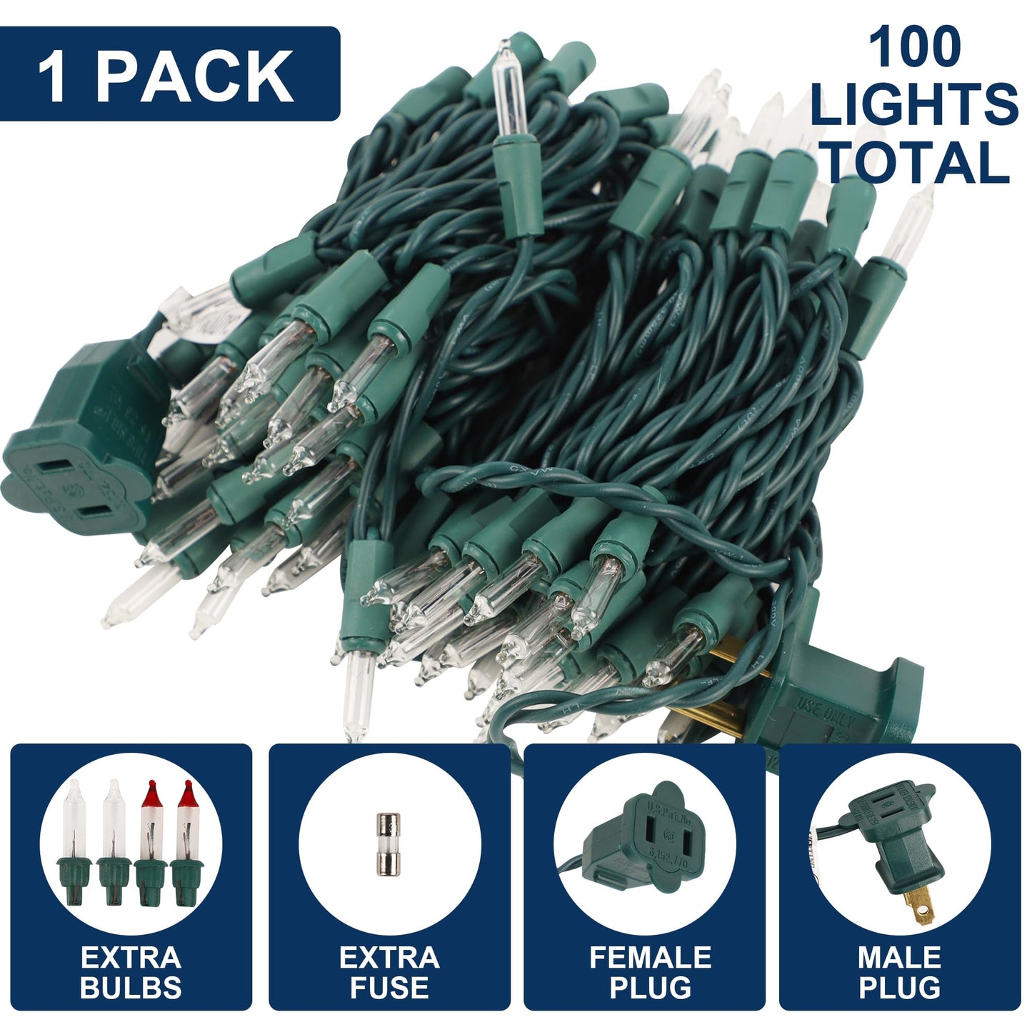 Watereem Clear Christmas String Lights, 100 Count, Incandescent Mini Christmas Lights, Connectable Xmas Tree Light for Indoor Outdoor Garland Birthday Holiday Wedding Festival Party