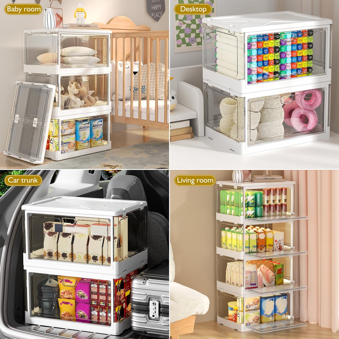 Kmiectse Clear Storage Bin with Lid 3 Pack 【Stackable & Sturdy】 Plastic Multifunctional Folding Storage Bins for Bedroom, Living Room, Study,Room, 23 QT Folding Box with Magnetic Door