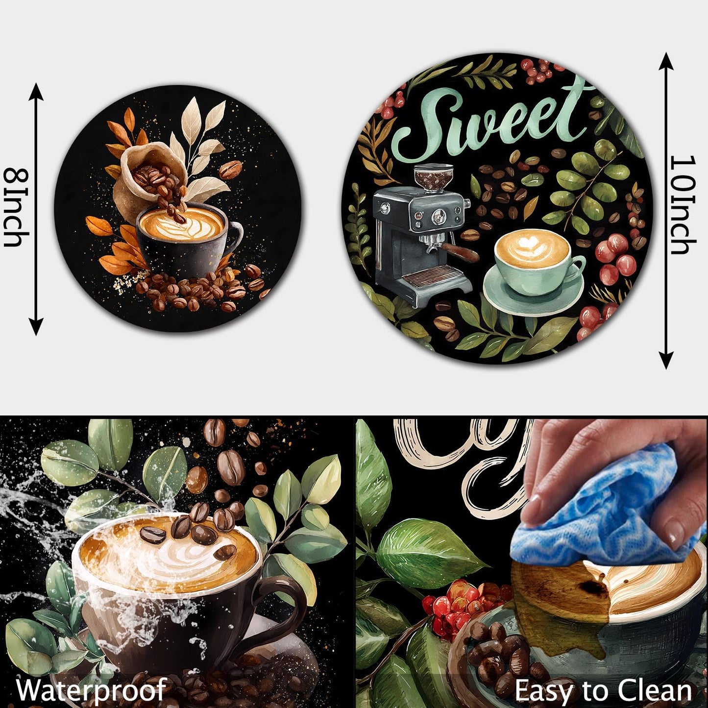 Tucocoo Coffee Stove Burner Covers Sweet Home Metal Stove Burner Cover,Set of 4,Coffee Beans Dining Room Gas Stove Burner Covers Cartoon Pattern Round Burner Cover Cooktop Decorations