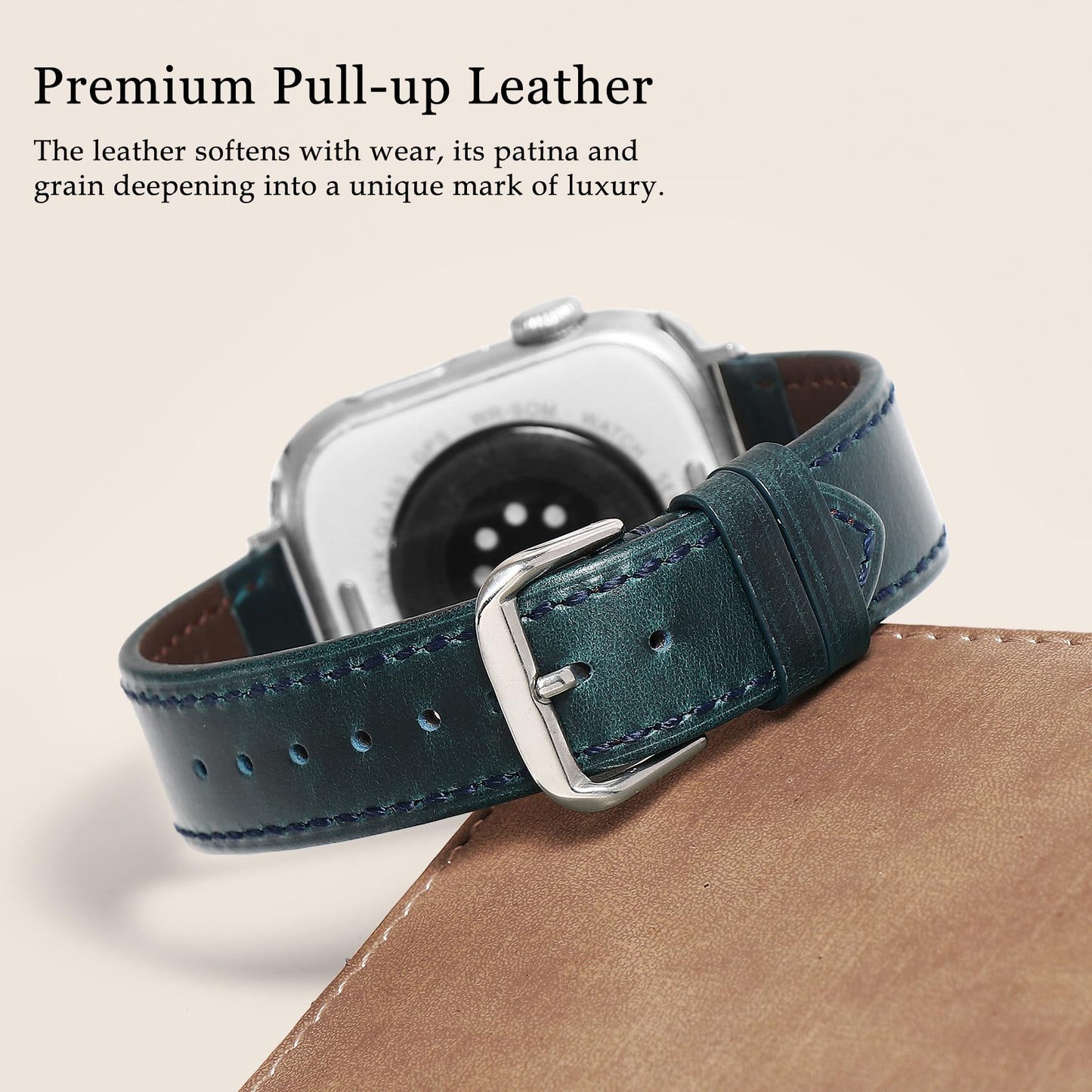 Soft Top-Grain Leather Watch Band Men Women, Compatible with All Apple Watch Series, Breathable, Sweat-Resistant iWatch Strap