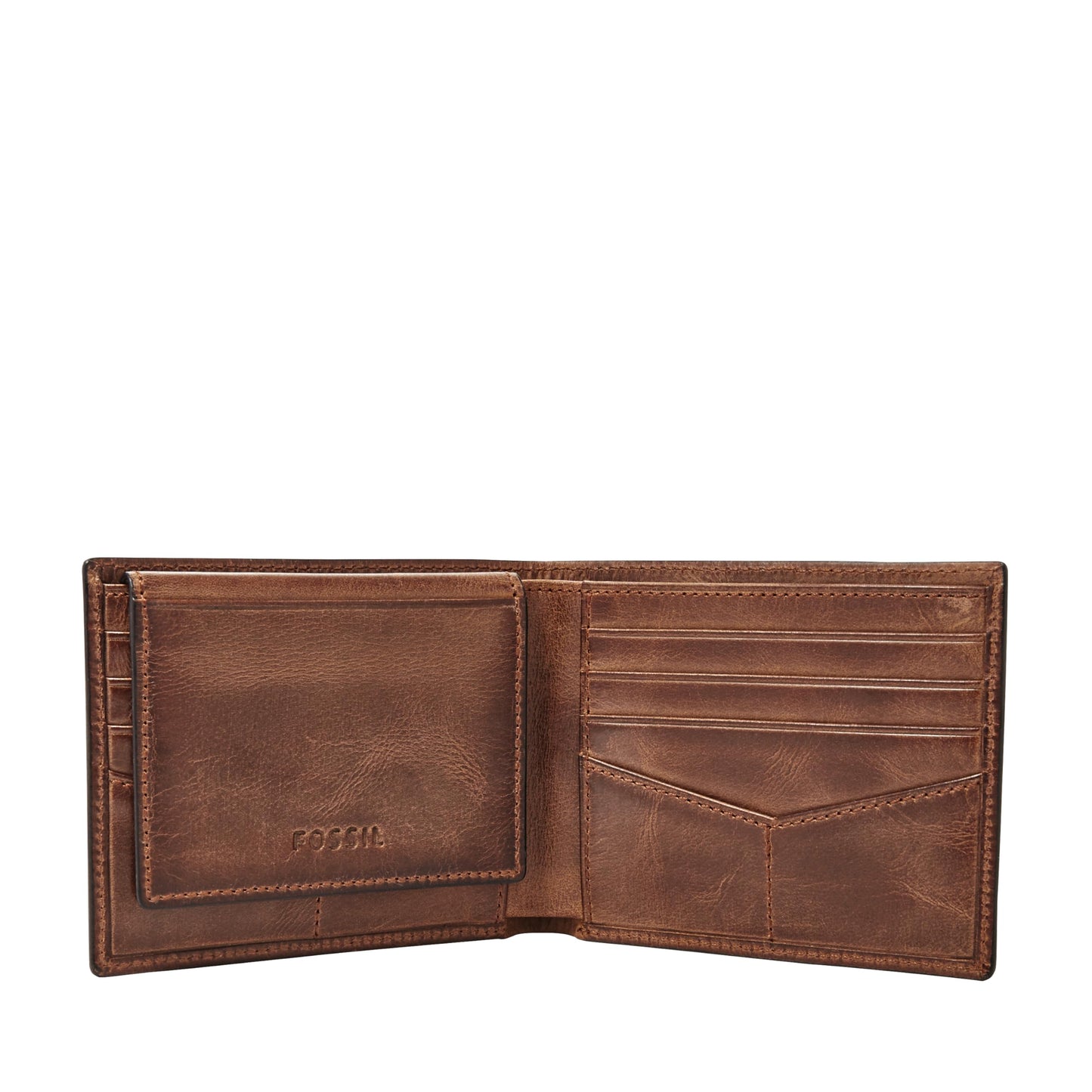 Fossil Men's Wallet, Derrick Leather RFID-Blocking Wallet Bifold Passcase with Removable Card Case, Brown