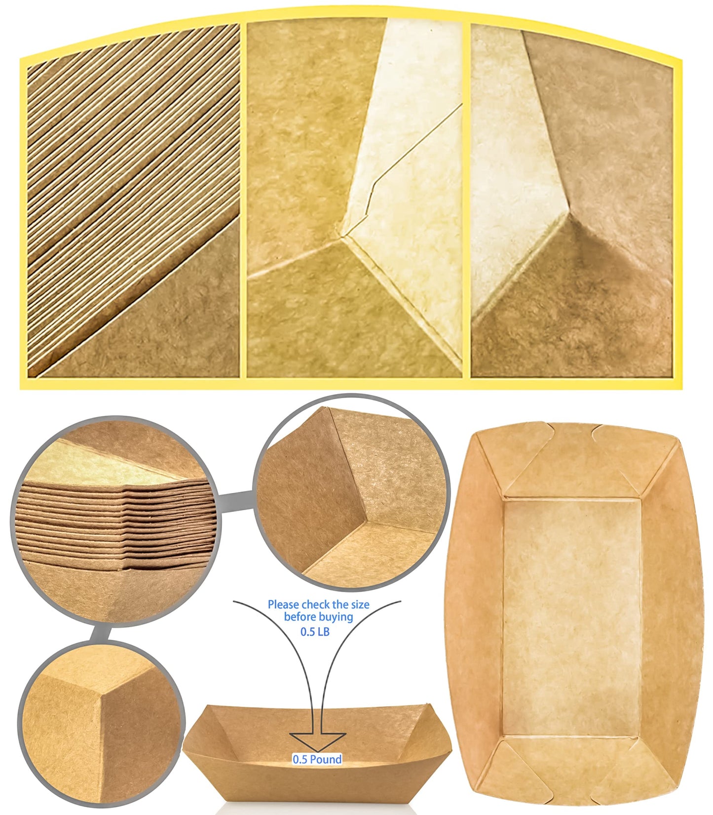 MotBach 180 Pack 1/2 lb Disposable Kraft Food Paper Trays, Small Eco-Friendly Paper Take Out Food Serving Boats Mini Paper Serving Trays for Party Snacks French Fries Nachos Tacos BBQ (Brown)