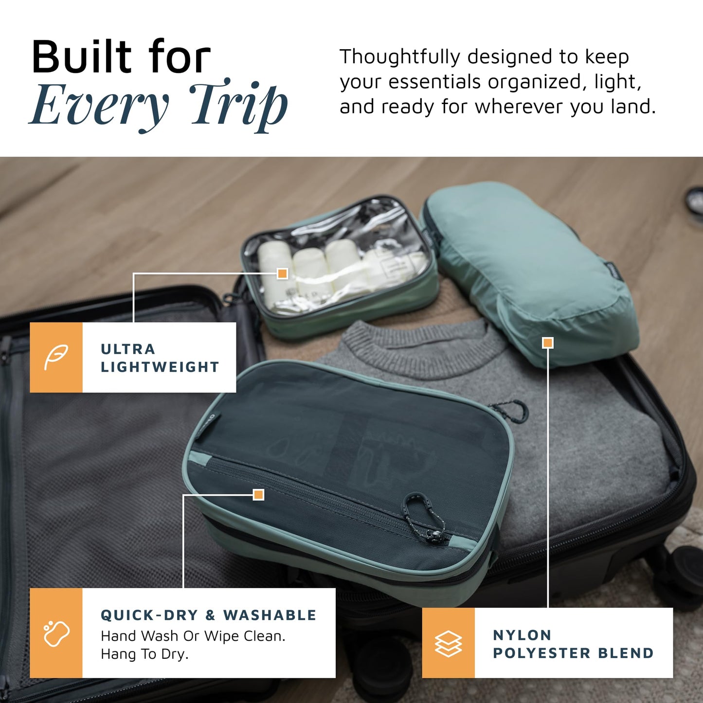 Toiletry Bag Kit Set: Hanging Travel Toiletry Bag + 311 TSA Cosmetic Liquid Bag + Ultralight Accessory Organizer Pouch (Dusty Teal)