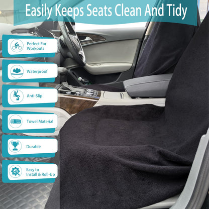 Teuaktty Car Seat Covers Universal Car Protective Front Seat Covers Washable Non-Slip Seat Protectors for Gym Workouts,Waterproof and Sweatproof Towel Seat Covers for Cars,Trucks, Jeeps (Black)