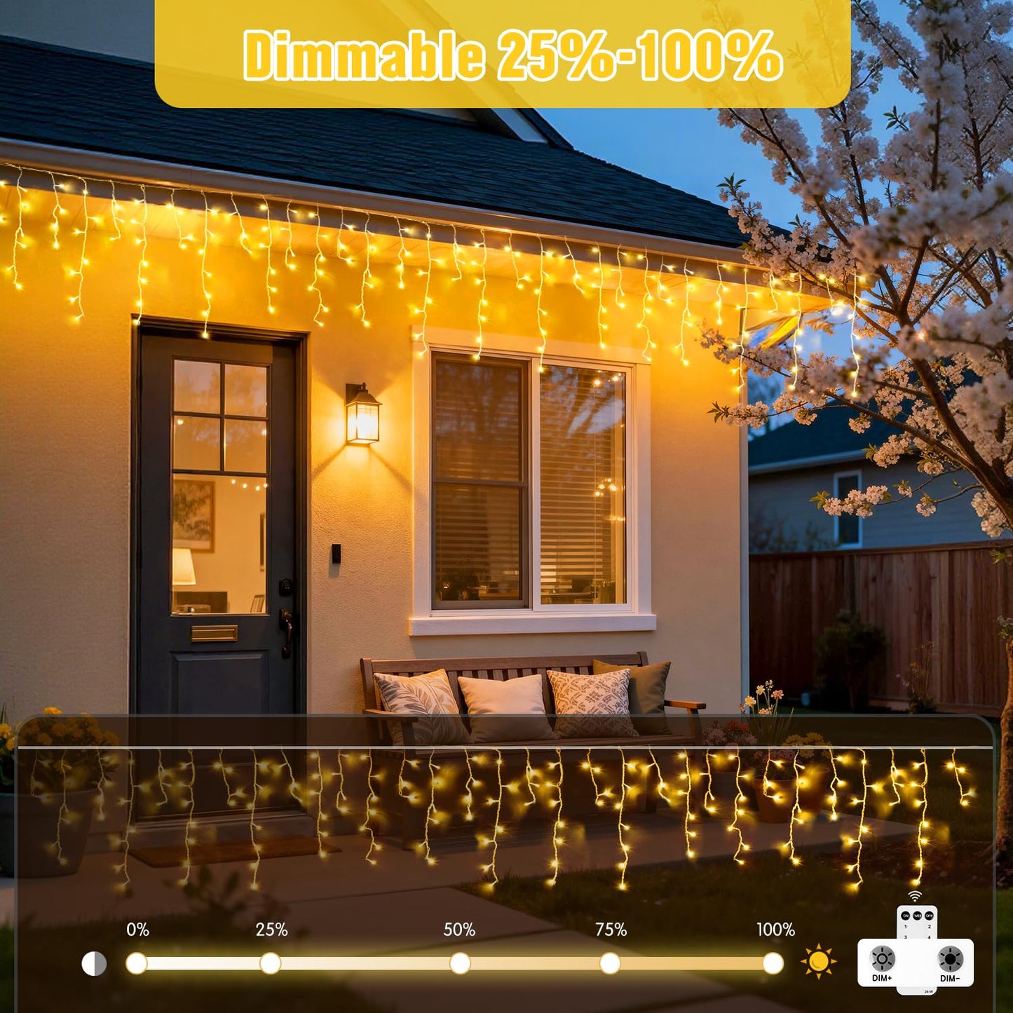JMEXSUSS 38.8FT Icicle Lights for Outside, 400 LED Icicle Christmas Lights Outdoor Indoor Plug in, Warm White String Lights for Classroom Christmas House Patio Party Fireplace Holiday Decorations