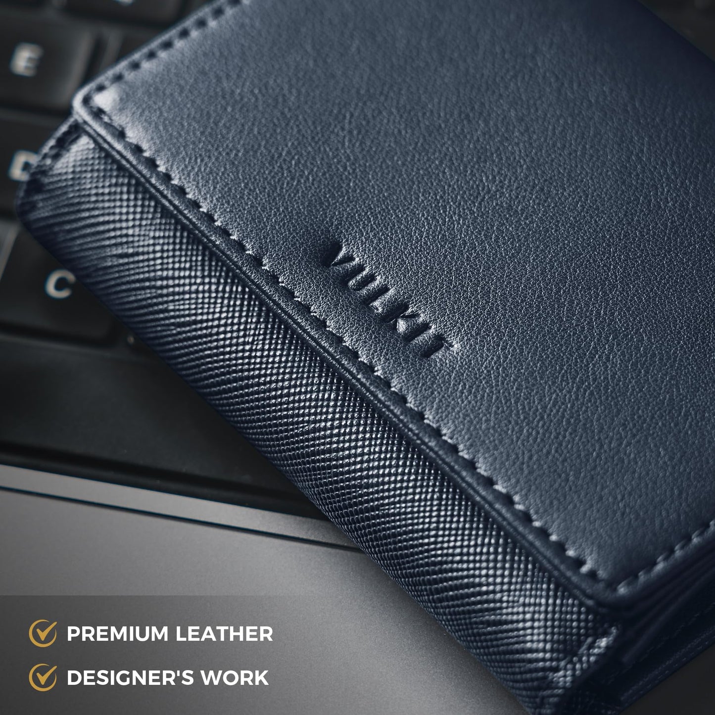 VULKIT Business Card Holder Premium Leather RFID Blocking Card Case With ID Window Magnetic Closure Holds Up to 40 Business Cards