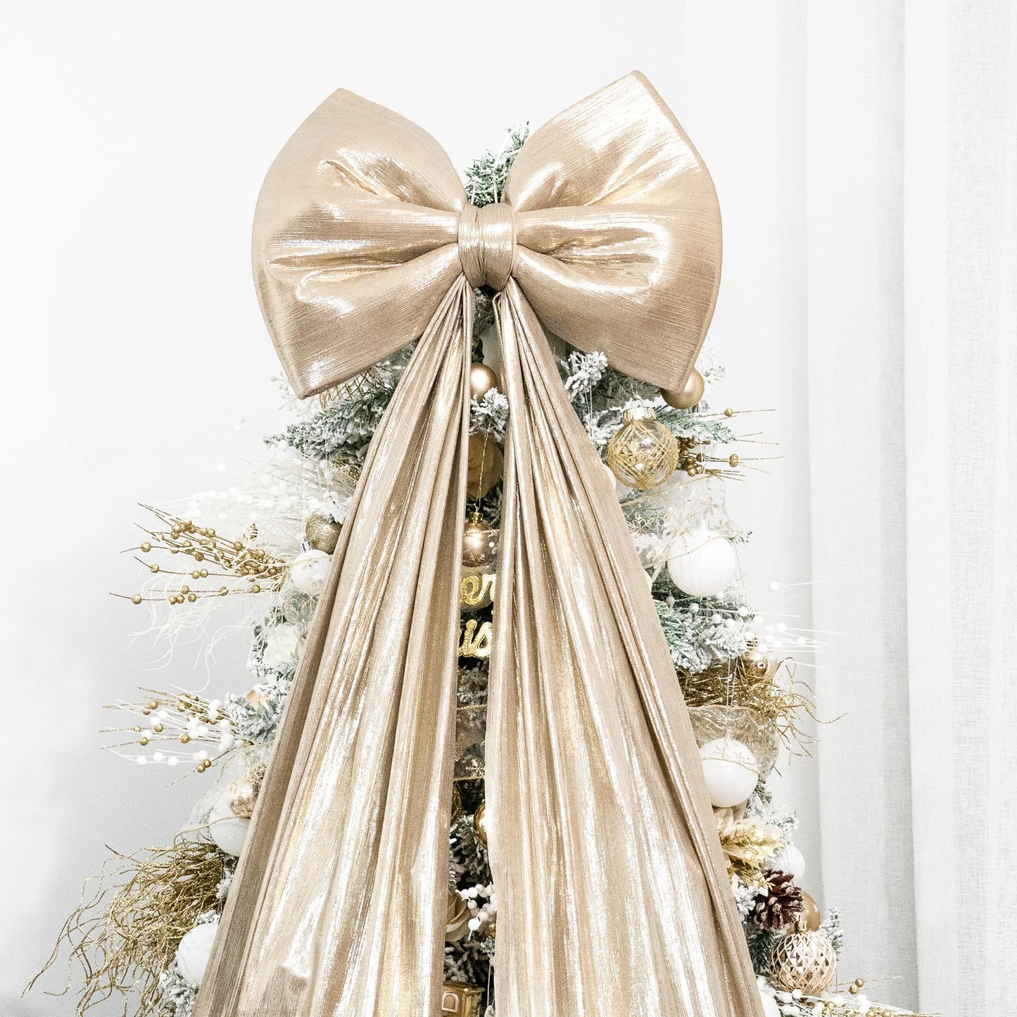 Hismir Christmas Tree Topper Bow，67x16 Inch Extra Large Room Decor Ribbon Bow for Wedding Engagement Birthday Party，Giant Xmas Bow Decorations for Home Wreath Door Wall(Champagne Gold)