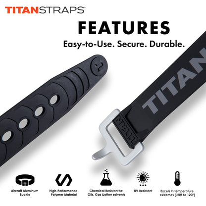 Titan Industrial Straps – Strong & Simple Tie-Downs for Construction (Welders, DIY Home) & 1st Responders – 3 Year Warranty, Batch Tested – 70 lb. Working Load, 30" Length, Black, 2-Pack
