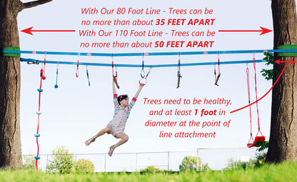 Double Ninja Slackline Obstacle Course for Kids | 110 Foot Line | Monkey Bars Playground Equipment | Ninja Warrior Obstacle Course for Kids | Patented Double Line Design (Deluxe)