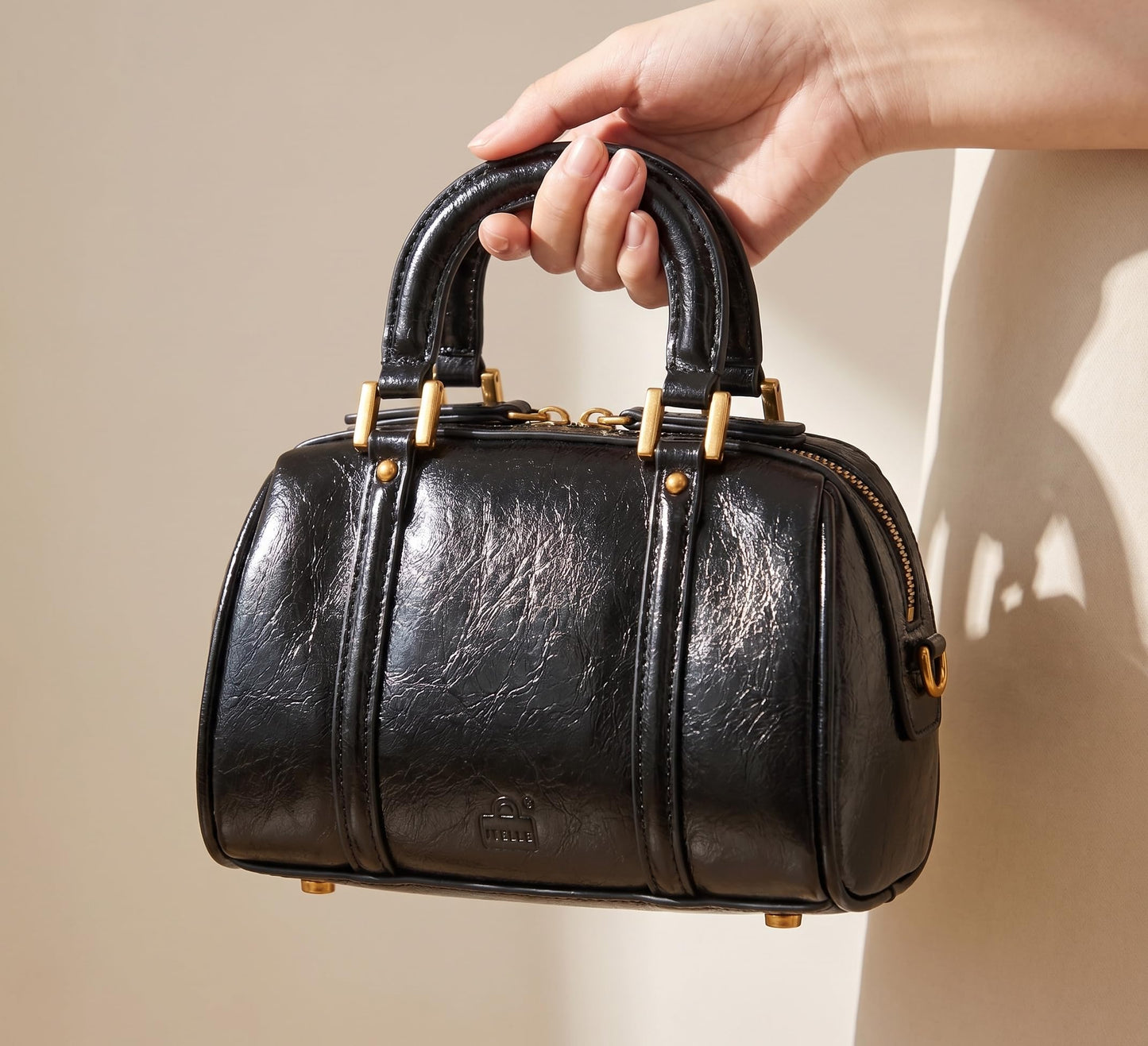 Women's handbag Boston bucket bag single shoulder top handle bag Fashion designer crossbody bag crossbody bag (black)