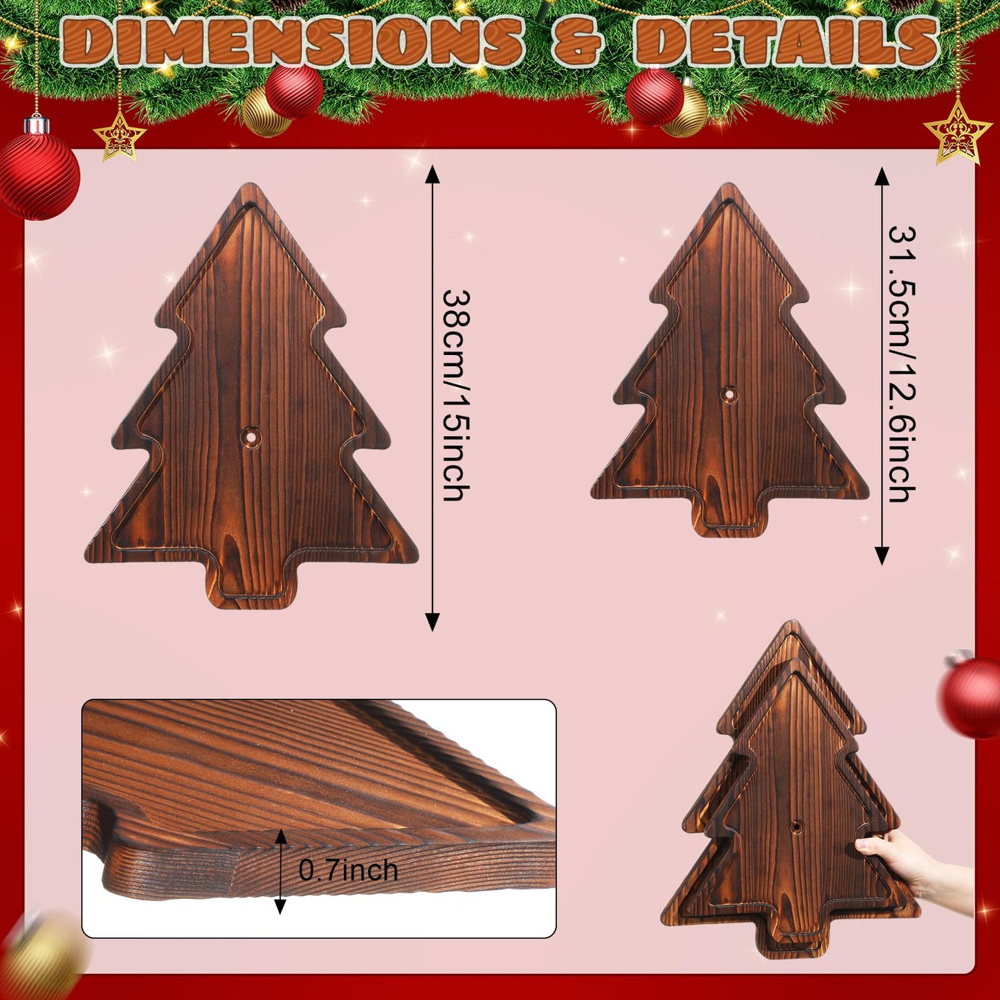 Amyhill Wood 2-Tiered Christmas Tree Tray Cupcake Stand Dessert Display Holiday Serving Platters Xmas Wooden Charcuterie Board for Snacks Food Fruit Appetizers Desserts Cookies (Dark Brown)