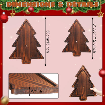 Amyhill Wood 2-Tiered Christmas Tree Tray Cupcake Stand Dessert Display Holiday Serving Platters Xmas Wooden Charcuterie Board for Snacks Food Fruit Appetizers Desserts Cookies (Dark Brown)
