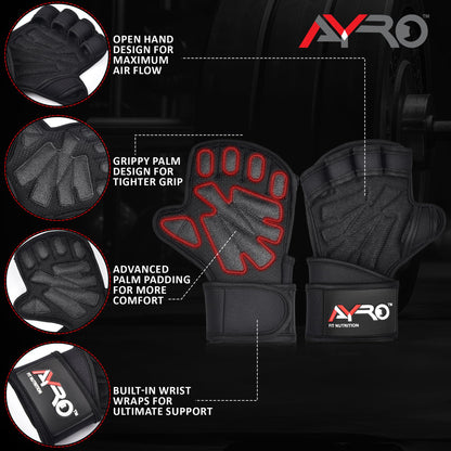 AYRO Workout Gloves for Men & Women – Gym Gloves for Men, Weight Lifting Gloves, with Wrist Support, Breathable Palm Padding, Non-Slip Grip – Ideal for Gym, Fitness, Cross Training, Cycling Gloves