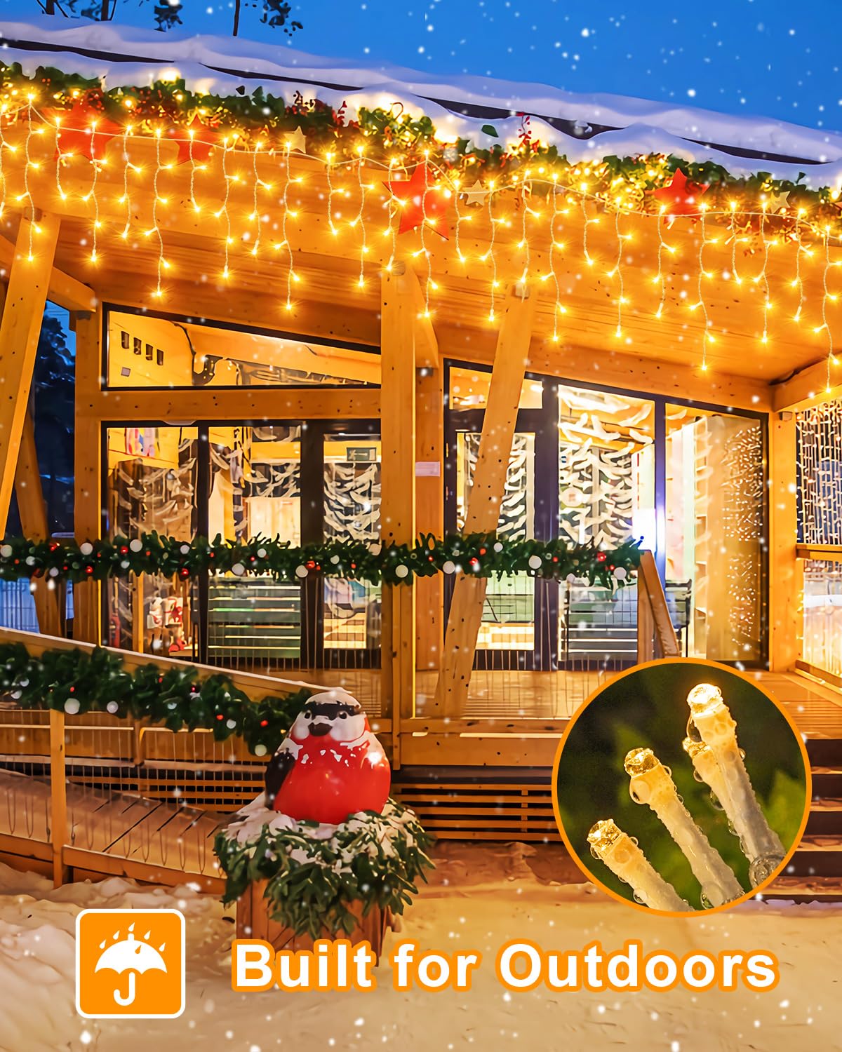 Christmas Lights Outdoor, 53 FT 486 LED Christmas Light for Outside, Timer & Memory, Plug in 8 Modes Hanging Fairy Light with 108 Drops for House Eaves Yard Patio Holidays Decorations, Warm White